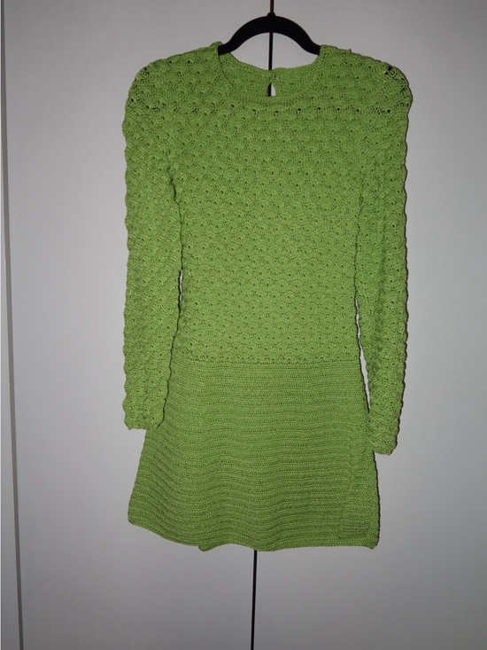 No brand Dresses & Skirts - Green Crochet Knit Long Sleeve Mini Dress Boho Retro